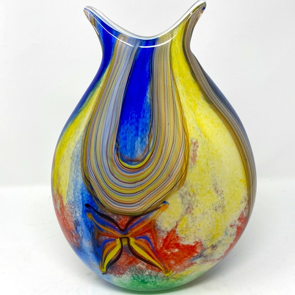 Murano Art Murano Cased Hand Blown Multi Color Swirl Vase Poshmark